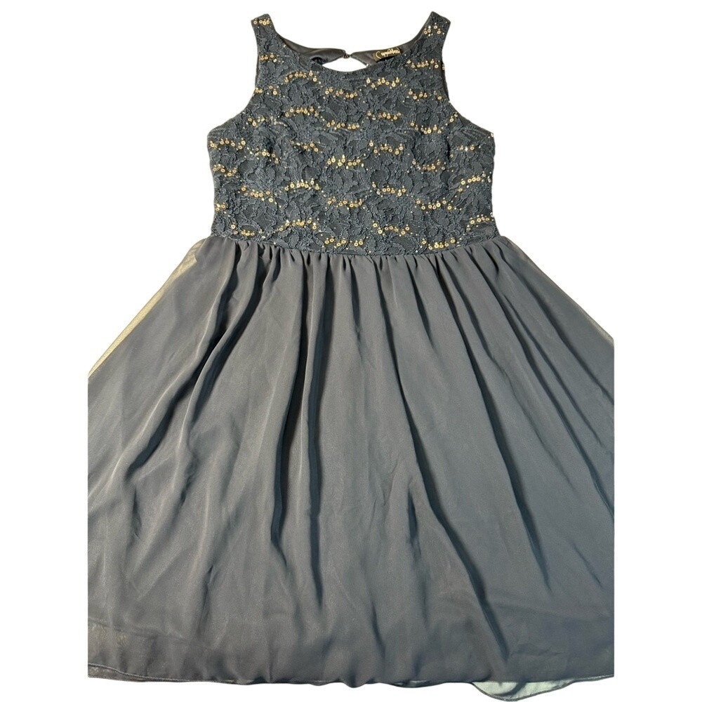 Speechless Navy Blue Lace Sequin‎ Dress Size 15 Fit & Flare Cutout